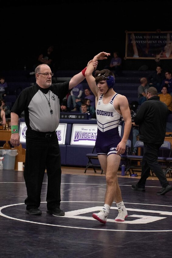 Hayden Holm of Goodhue wins his semifinal match at 133 lbs!   Hayden placed second and advances to the MN state wrestling tournament in St. Paul!