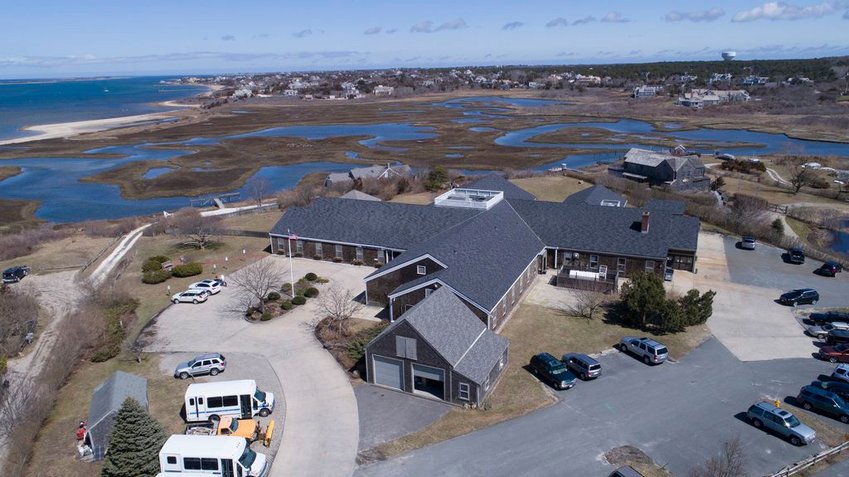 An aerial view of the town-owned Our Island Home nursing home, overlooking the saltmarsh off East Creek Road.