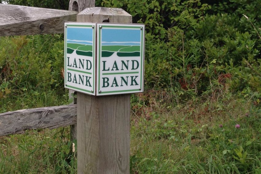 A Nantucket Land Bank property marker.