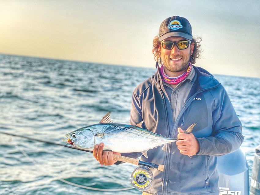 Chris Bell with a false albacore he caught off the south shore.