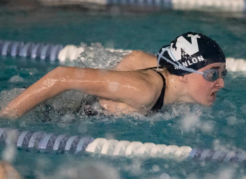 Sarah Hanlon swims the butterfly leg of the individual medley in the girls varsity swim team's win last Wednesday against Bishop Connolly.