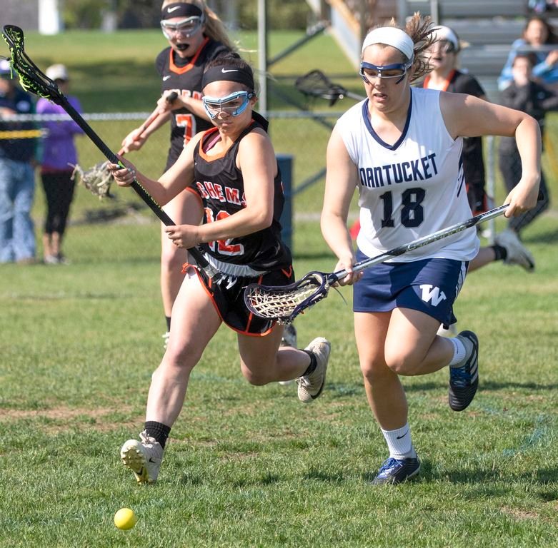 Paige Albertson goes for the ground ball against Middleboro in Nantucket's 14-9 win over Middleboro in the Div. 2 South playoffs last Monday.