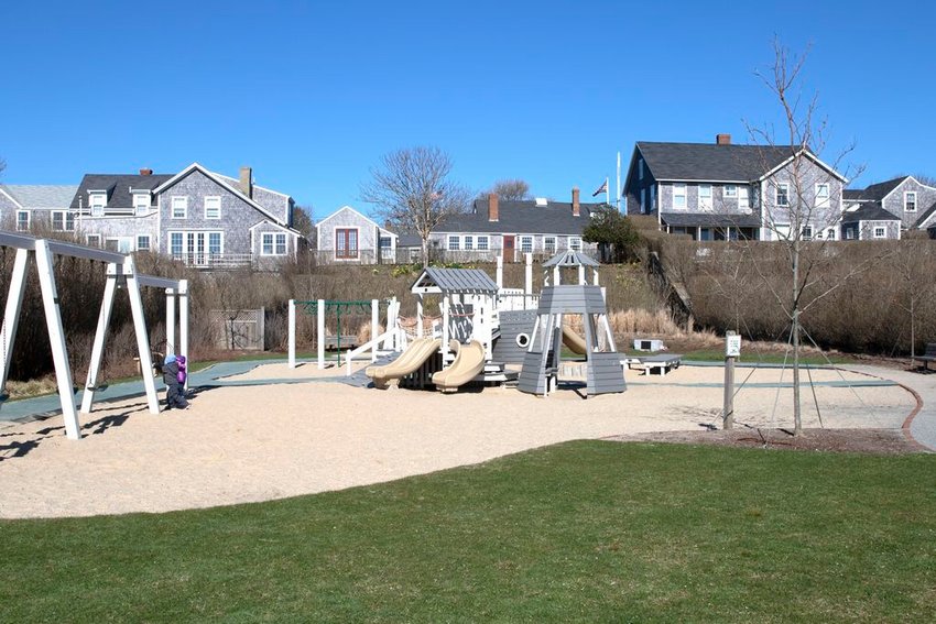 The Nantucket Land Bank's Codfish Park Playground in Sconset. Some want a pergola for shade, others object.