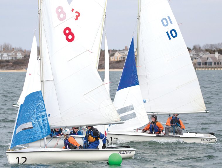 The Nantucket High School sailing team on the water during practice earlier this season.