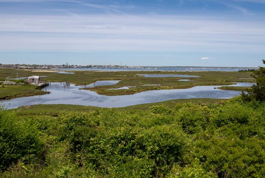 The Creeks, with the town in the distance, is the island's largest salt marsh south of Nantucket Harbor. Marshes can serve as a sponge during high tides and flooding, absorbing excess water.