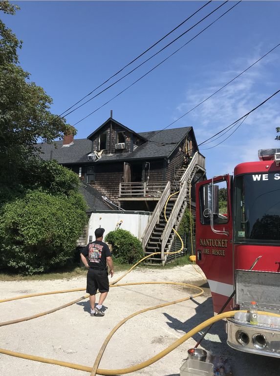 Fire heavily damaged a third-floor employee apartment at The Summer House inn and restaurant in Sconset Sunday afternoon.