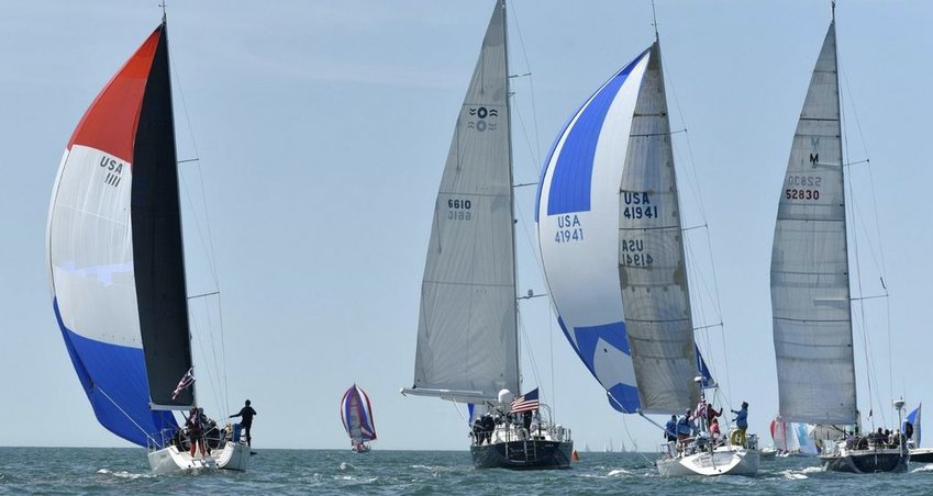 It was a spinnaker start for many of the boats in Saturday's Figawi race to Nantucket.