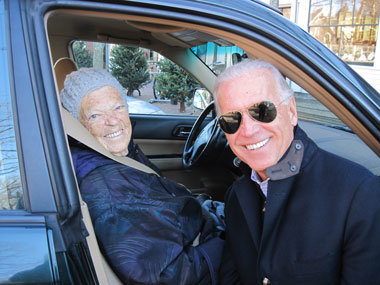 Photo by Karen Elverson Vice president Joe Biden was spotted all over downtown Nantucket during his five-day island Thanksgiving vacation. Here, he takes a minute Sunday to chat with 93-year-old Gilda Pollard, a year-round Nantucketer and life-long Democrat. Send us your Biden sightings and photos