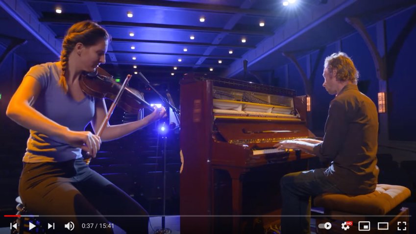 Fiddle player Greame Durovich and pianist Nigel Goss play a selection of traditional Irish songs in the Dreamland Theater&rsquo;s live online concert series