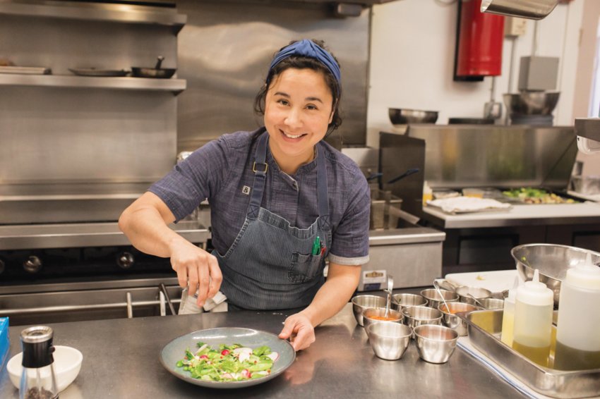 Mayumi Hattori at The Club Car, where she was part-owner and executive chef until she parted ways with the other owners and sold her interest in the restaurant in 2020, weeks before COVID-19 hit. Her experience as a chef, using the freshest produce, inspired her to collaborate with Rita Higgins in the 100 Mile Makers venture.