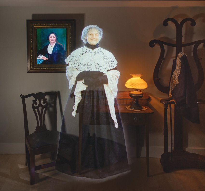 A hologram in which island actress Pam Murphy portrays Eliza Starbuck Coffin in the new Nantucket Historical Association exhibit, &ldquo;Spirits within Us,&rdquo; opening at the whaling museum Saturday.
