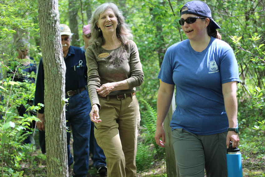 Squam Swamp and Squam Forest Farm were inducted into the Old-Growth Forest Network this week. Above, Kelly Omand, of the Nantucket Conservation Foundation (right) walking with Old-Growth Network founder Joan Maloof.
