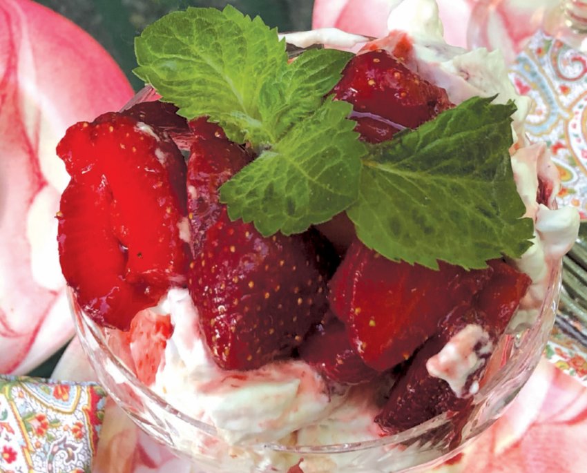 Eton Mess, a traditional English dessert of strawberries and cream.