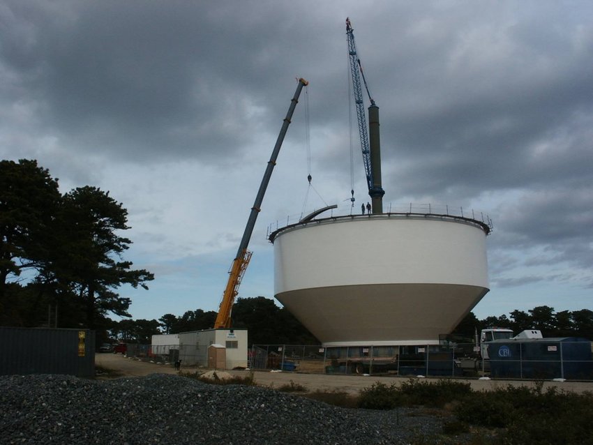 Construction of Nantucket's most recently-built water tower in 2009.