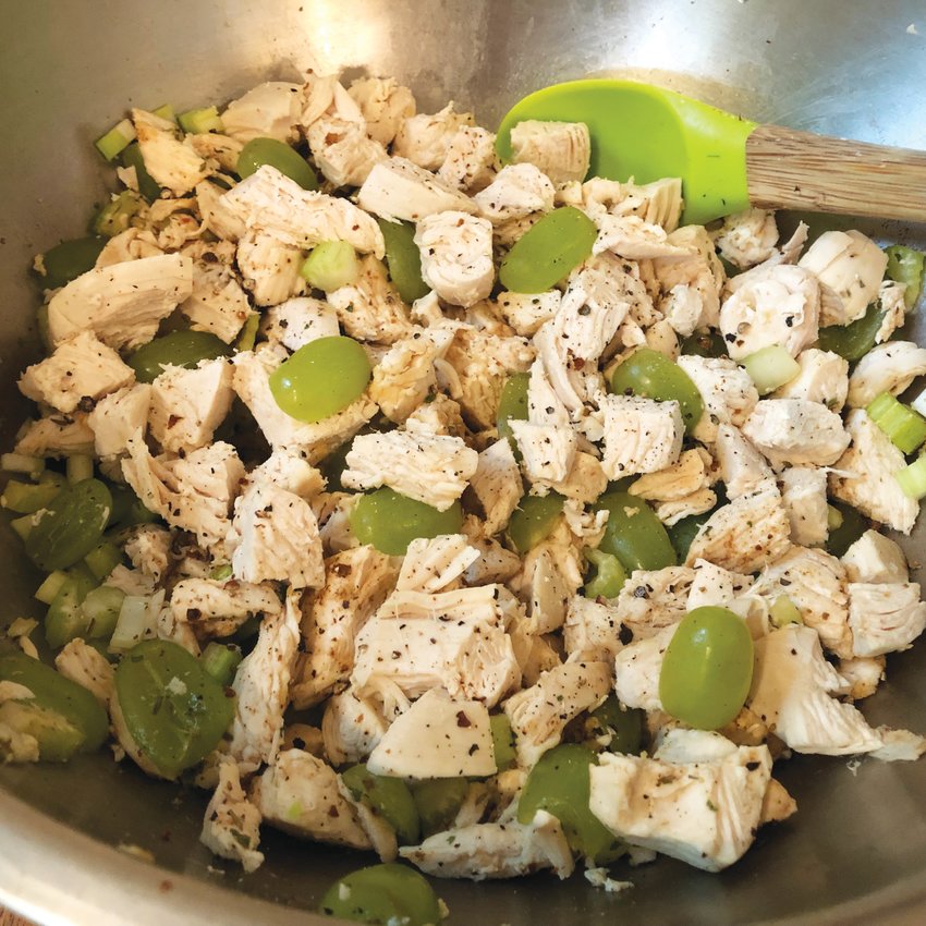 Classic Chicken and Grape Salad, seen here before the mayonnaise is incorporated.