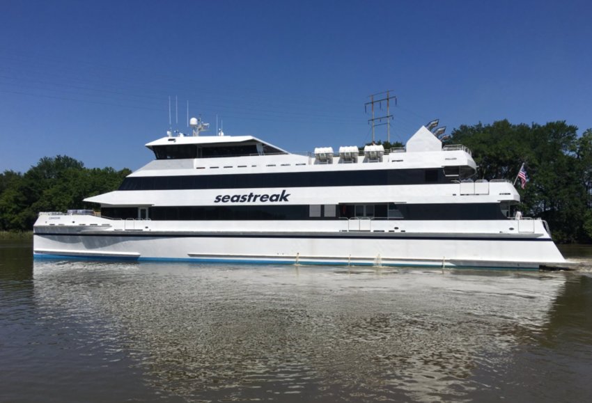 The Seastreak fast ferry Commodore is out of service after running aground in Brooklyn, N.Y. July 3.