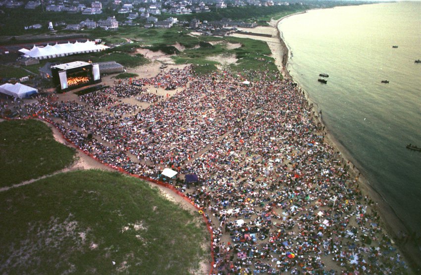 An aerial view of the Boston Pops benefit concert for Nantucket Cottage Hospital at Jetties Beach, which annually draws about 8,000 people.