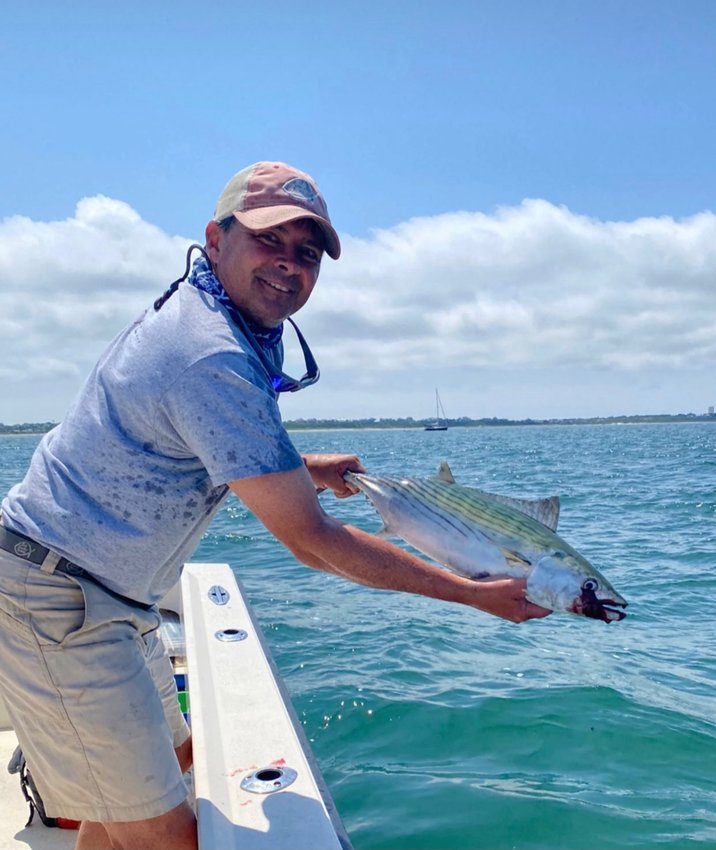 Ken Gammill with a bonito he caught in Nantucket Harbor this week.
