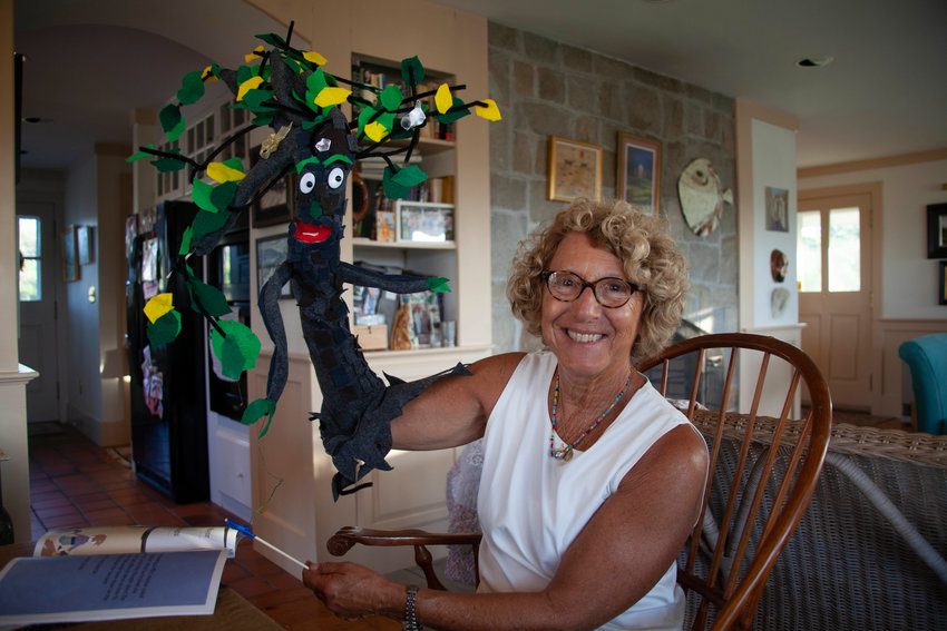 Maria Zodda with the Elvira the Elm puppet she created to accompany her new children&rsquo;s book, &ldquo;Griffin Saves His Tree.&rdquo;