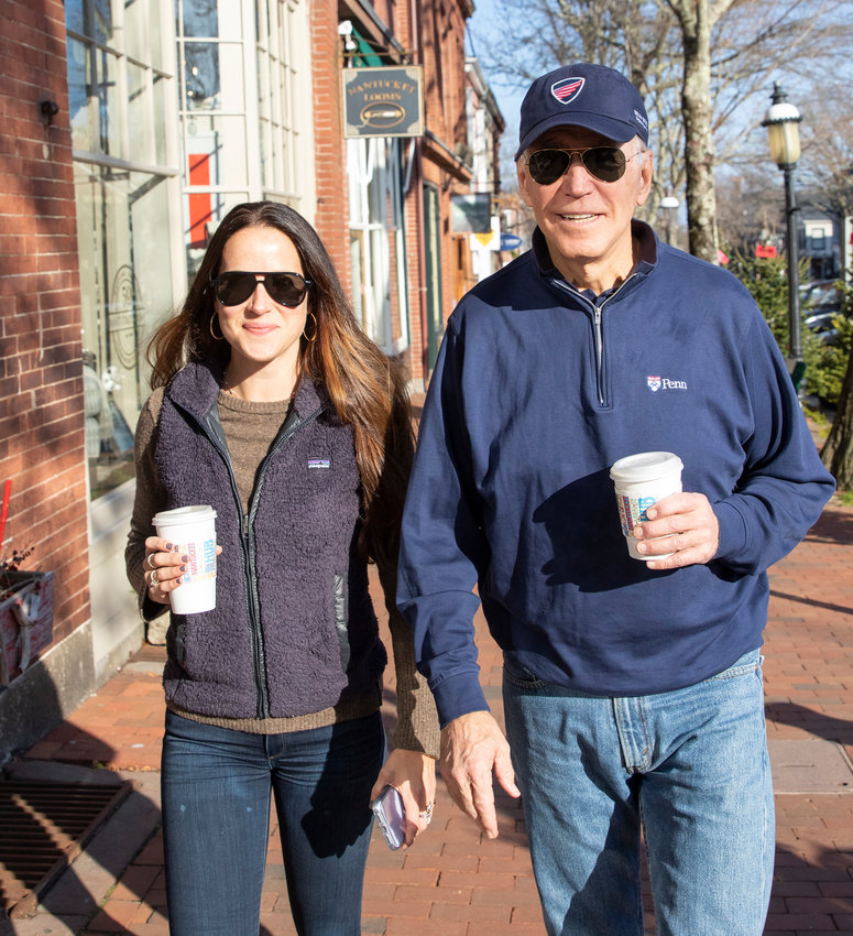 Then presidential candidate Joe Biden walking along Main Street with his daughter Ashley in 2019.
