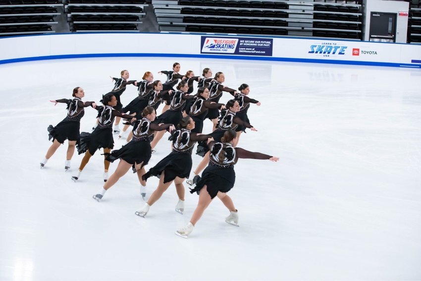 The Skating Club of Boston's Team Excel collegiate synchronized skating team. Nantucket High School graduates Maya Balling and Maddie Belanger are members.