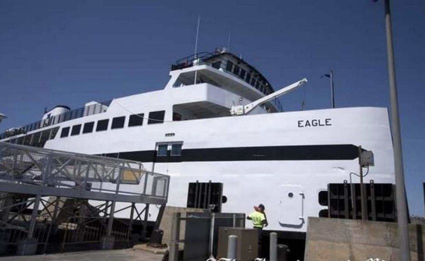 The Steamship Authority's M/V Eagle docked at Steamboat Wharf on Nantucket.