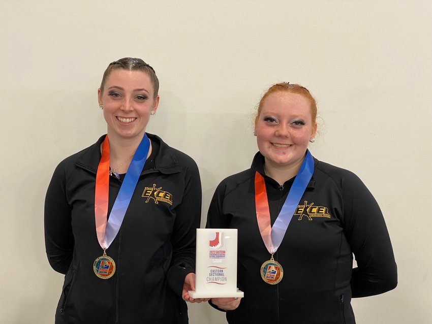 Nantucket High School graduates Maya Balling, right, and Maddy Belanger, members of the Skating Club of Boston's Team Excel collegiate synchronized skating team which won the 2022 Eastern Synchronized Skating Sectional Championships in Norwood Sunday.