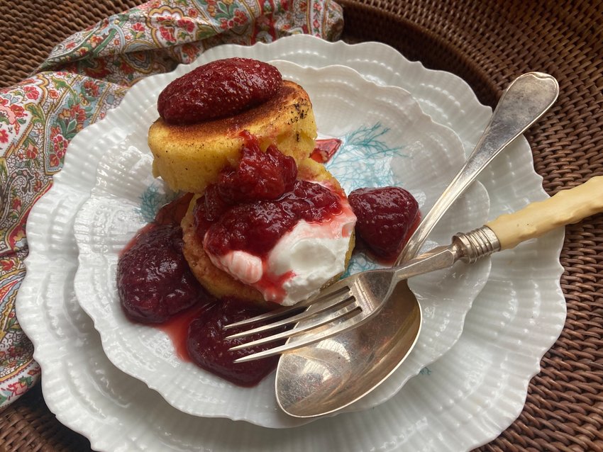 Edna Lewis&rsquo; corn muffins, baked into miniature cakes, provide the perfect platform for strawberry preserves.