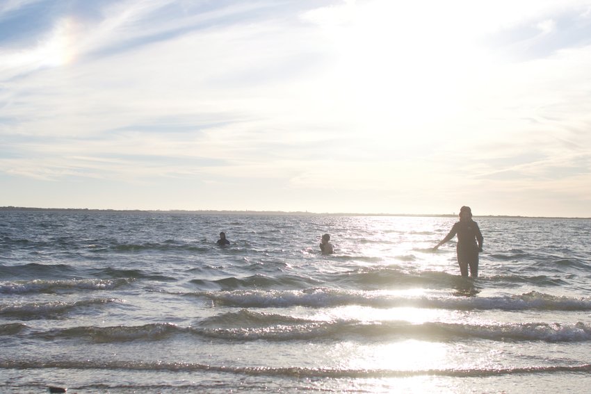 On Monday, one of the warmer days in February, three island women took to the 40-degree waters off Pocomo for their regular swim.