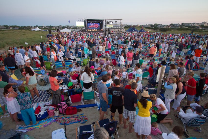The scene on the beach at the annual Boston Pops concert at Jetties Beach.