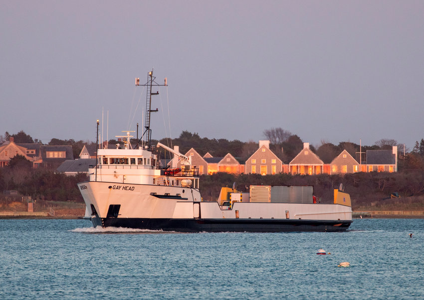 The freight boat Gay Head leaves Nantucket Harbor.