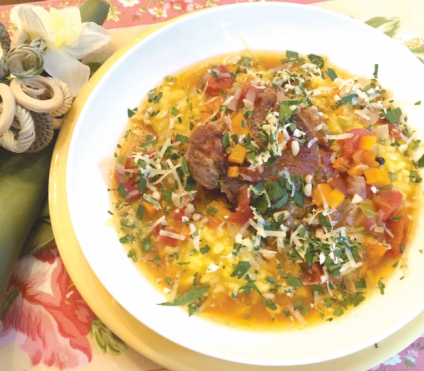 Chicken Thighs Osso Buco over Saffron Rice.