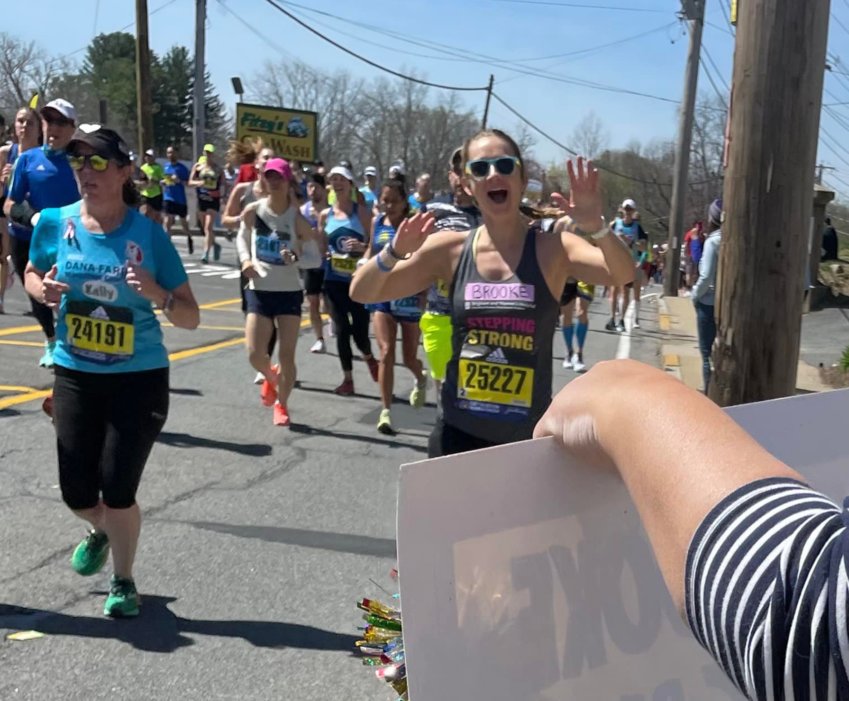 Nantucket's Brooke Holdgate on the Boston Marathon course Monday.