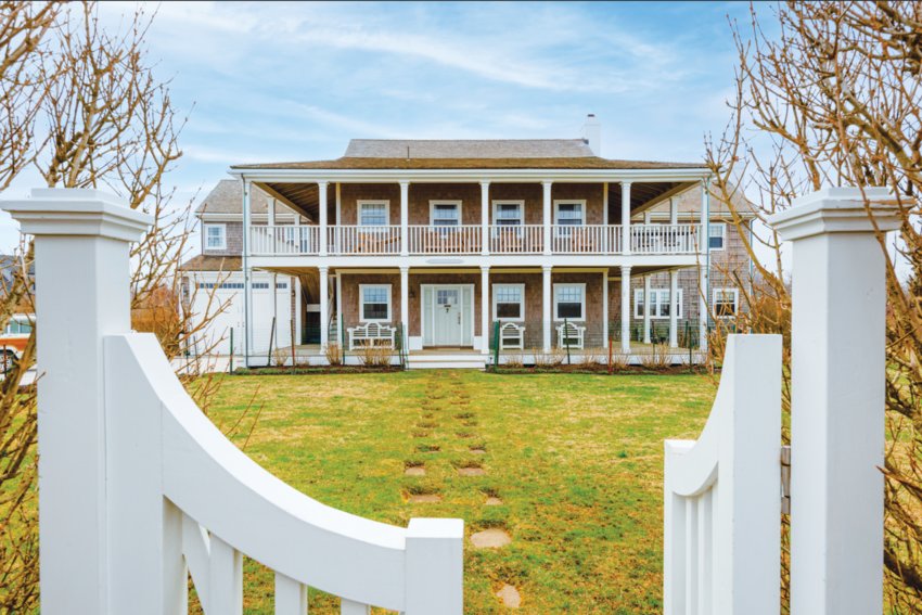 Located on the far east end of the island in the picturesque village of Sconset, this quintessential six-bedroom, six-bathroom home has panoramic ocean views on one side and a sweeping view of Sankaty Head Golf Course on the other.