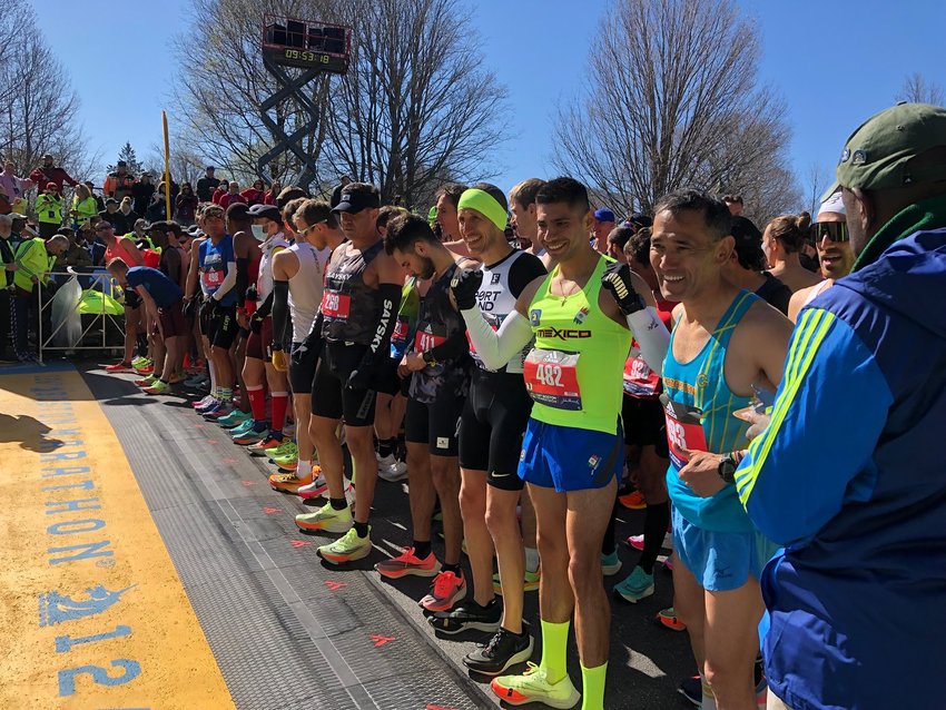 The starting line of the 2022 Boston Marathon, where Nantucket&rsquo;s Barry Rector was a volunteer.