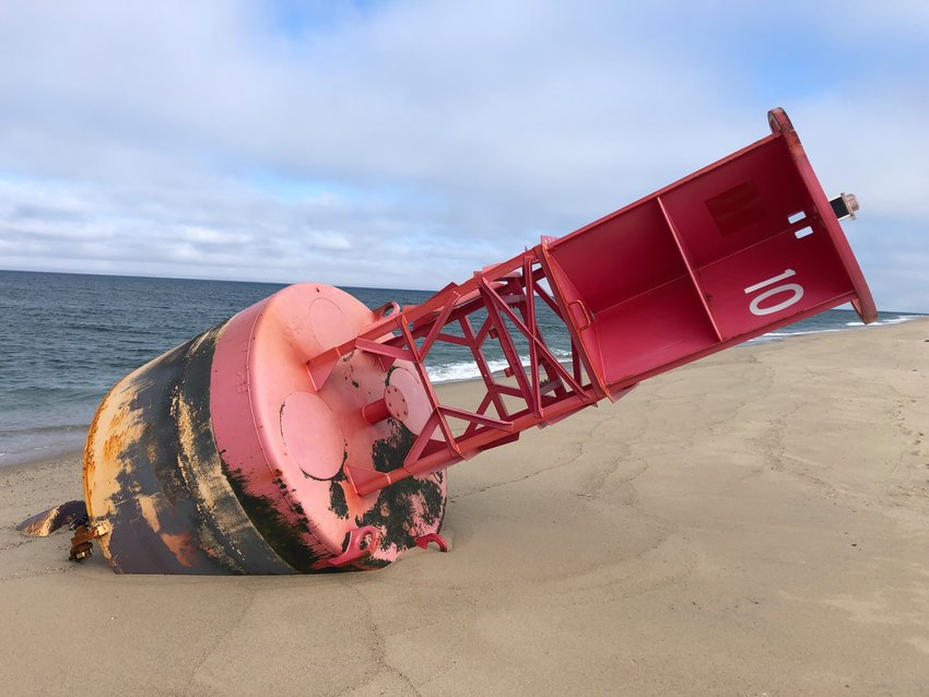 Great Round Shoal channel marker 10 washed ashore on Coskata last week.