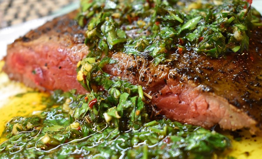 Coffee-rubbed Flank Steak Platter with Chimichurri Sauce