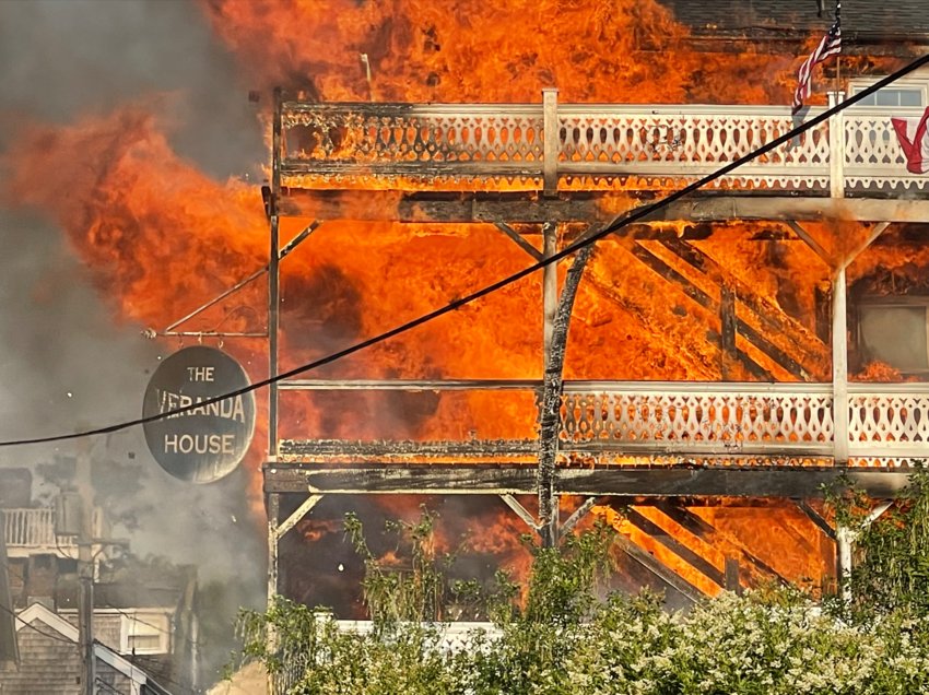 ne of the earliest and most impressive photos taken Saturday morning of the Veranda House hotel fully engulfed in flames came from a private citizen in the area. It took firefighters more than 12 hours to fully extinguish the blaze.