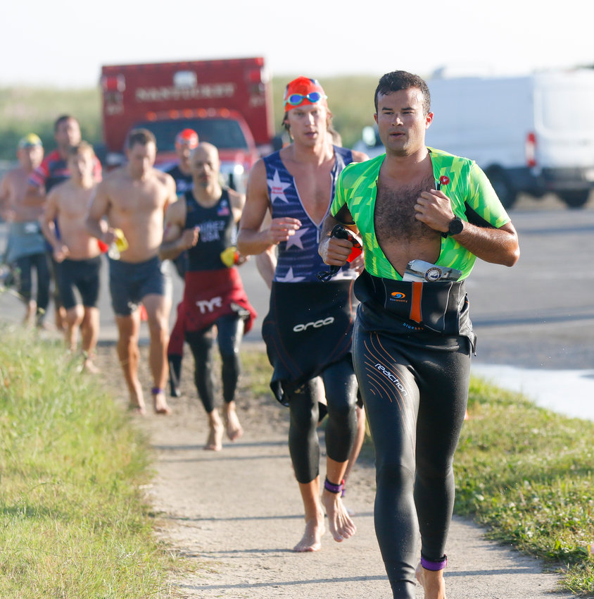 The Nantucket Triathlon starts and ends at Jetties Beach Saturday.