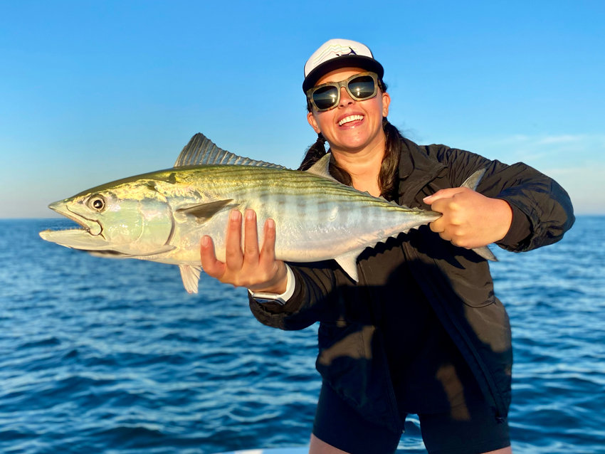 Marleah Lydon with a bonito caught off the south shore Sunday.