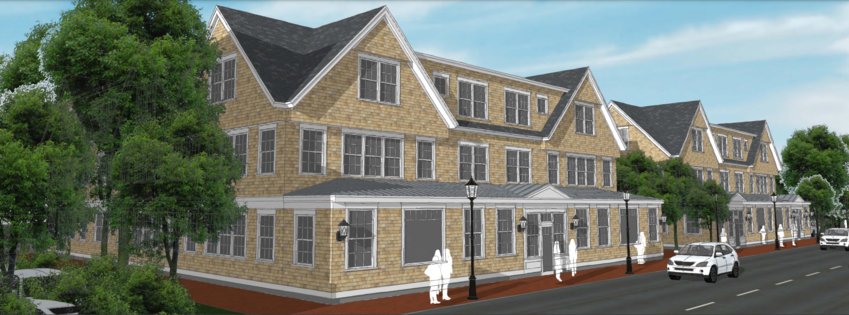 A rendering of the three-story mixed-use building proposed for Sparks Avenue across from the Stop &amp; Shop supermarket.