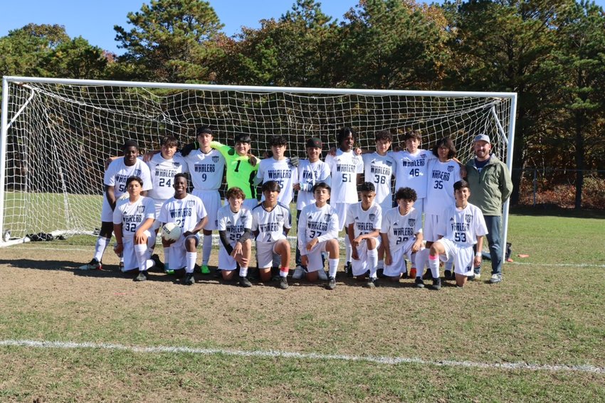 The junior varsity boys soccer team ahead of its matchup against rival Martha&rsquo;s Vineyard Oct. 29.