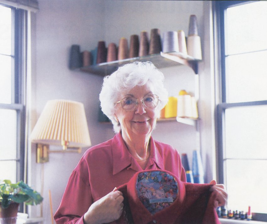 Lia Marks in 1999, holding one of her Looms CPO jackets.