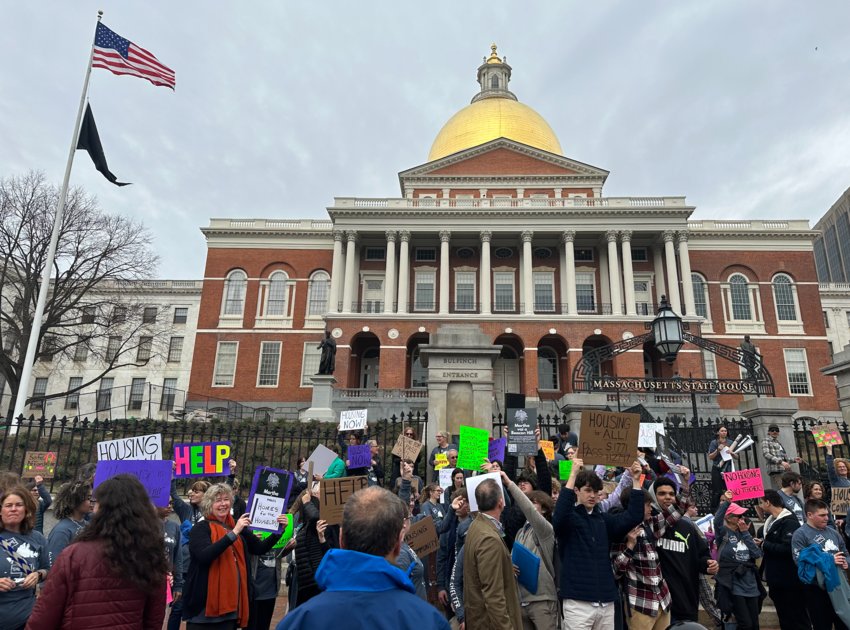 Residents of Nantucket and Martha's Vineyard rally at the State House Thursday in support of affordable-housing legislation.