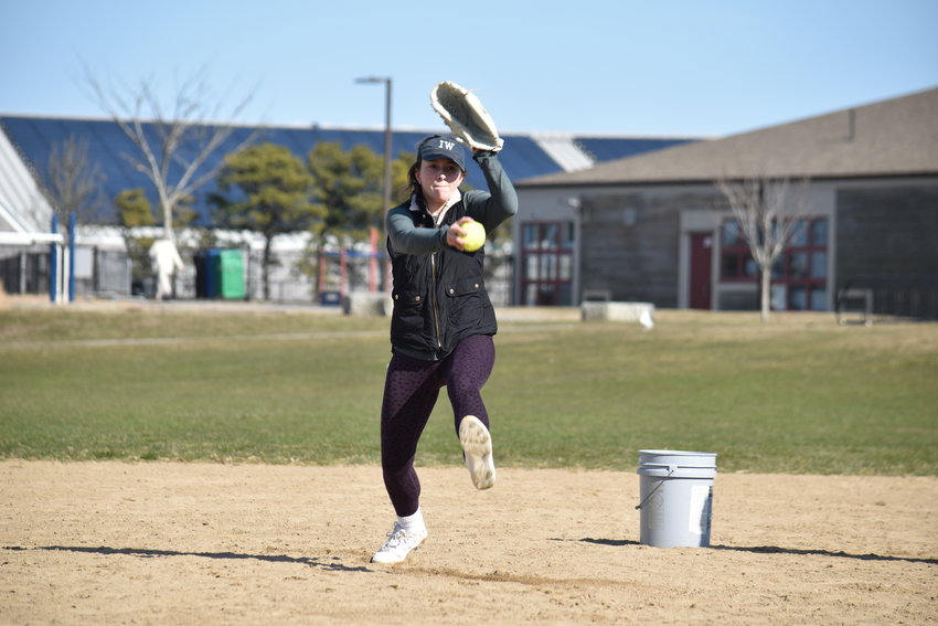 Whalers&rsquo; starting pitcher Olivia Scott delivers a pitch at softball practice Monday.