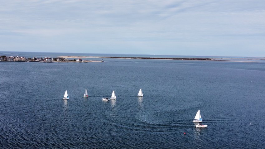 The Nantucket High School sailing team in action Monday as they prepare for the upcoming season.