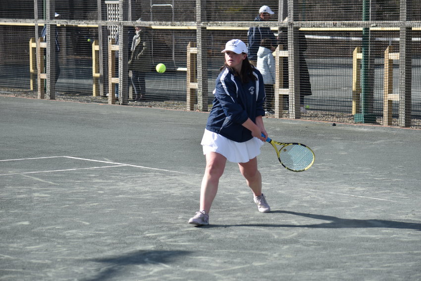 Joan Harris made her first singles debut in Thursday's match against Cape Cod Academy.