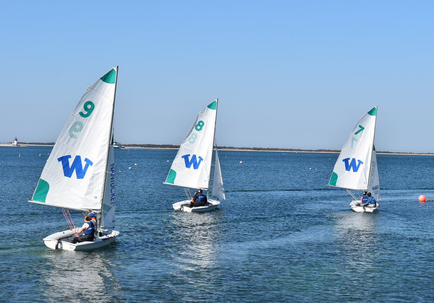 The Whalers in action during their first home regatta of the season Thursday against Nauset.