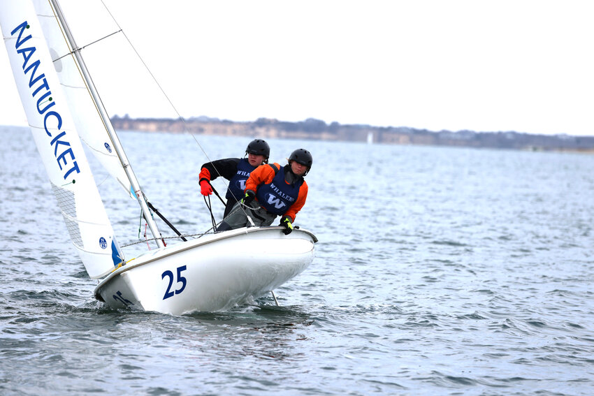Clementine Kelly, front, and Sadie Paterson during Thursday&rsquo;s regatta with Monomoy.