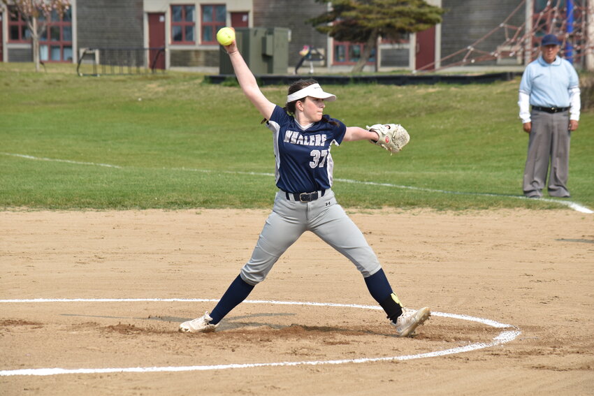 Olivia Scott on the mound during Monday's game against Dennis-Yarmouth.